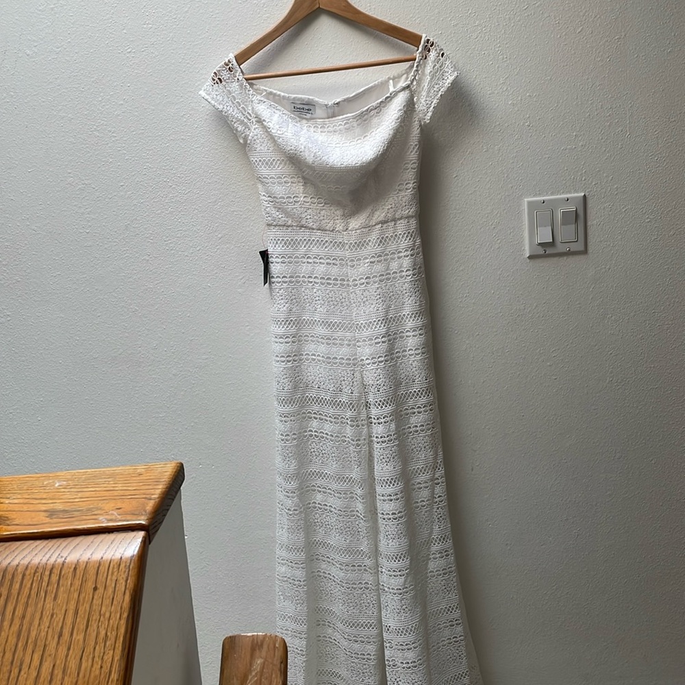 Bebe white lace jumpsuit